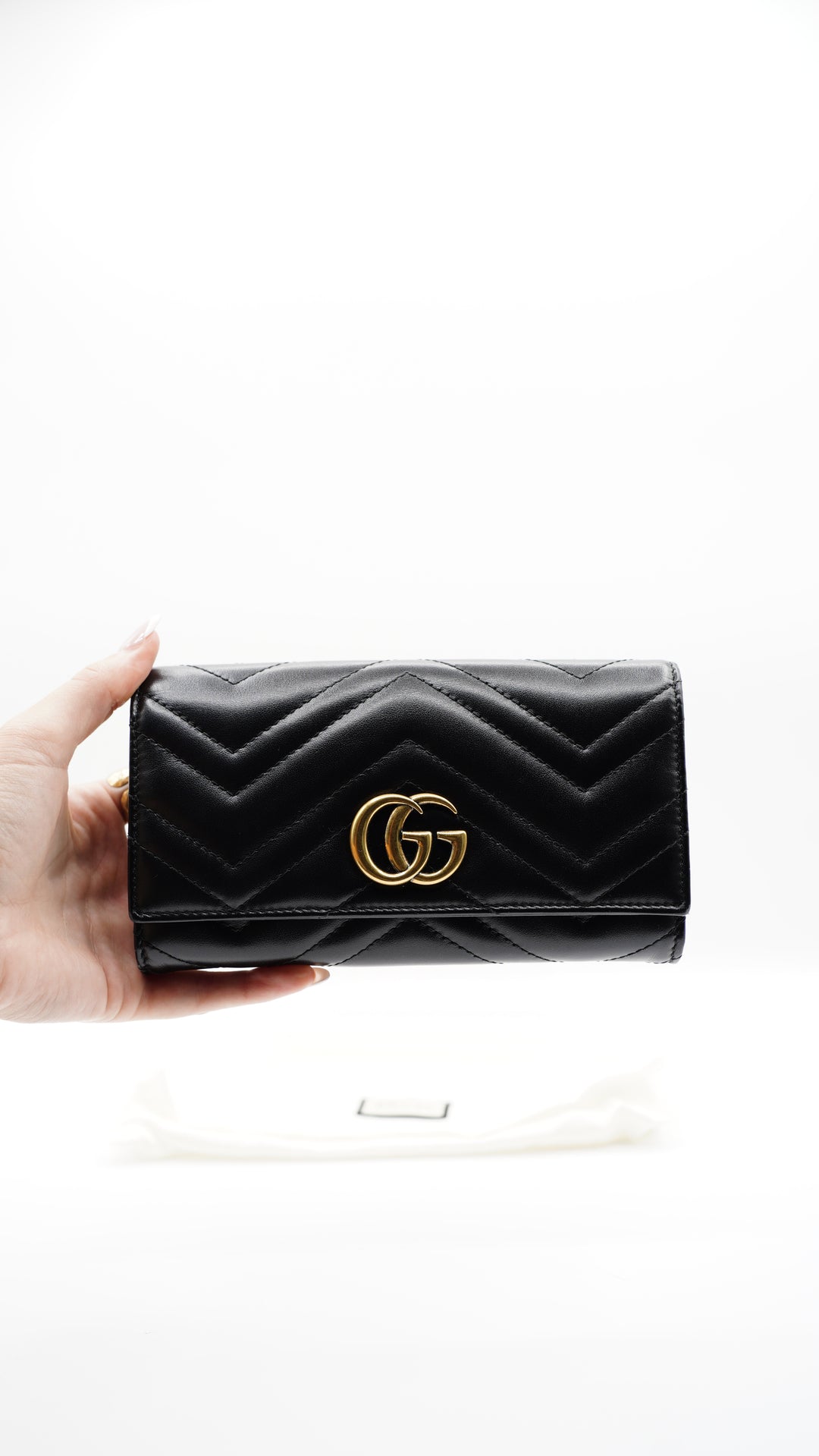Gucci Marmont Leather Long Wallet Black w/Dust Bag #106