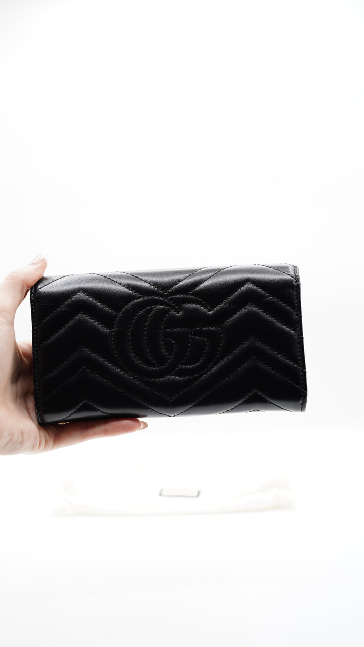 Gucci Marmont Leather Long Wallet Black w/Dust Bag #106