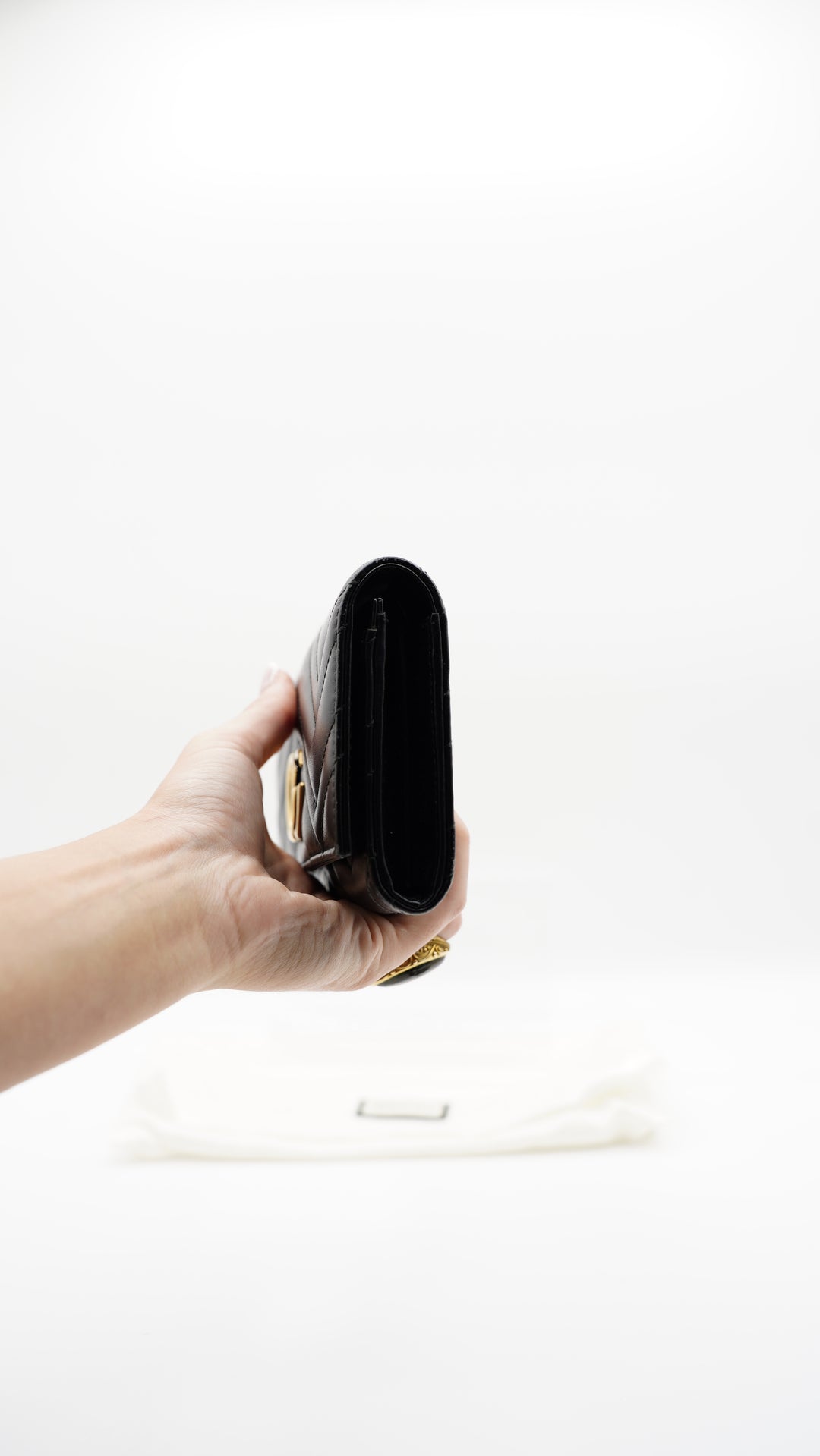 Gucci Marmont Leather Long Wallet Black w/Dust Bag #106