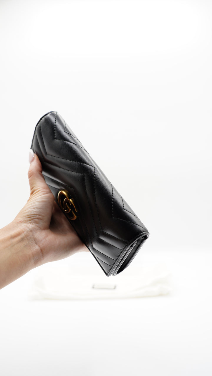 Gucci Marmont Leather Long Wallet Black w/Dust Bag #106