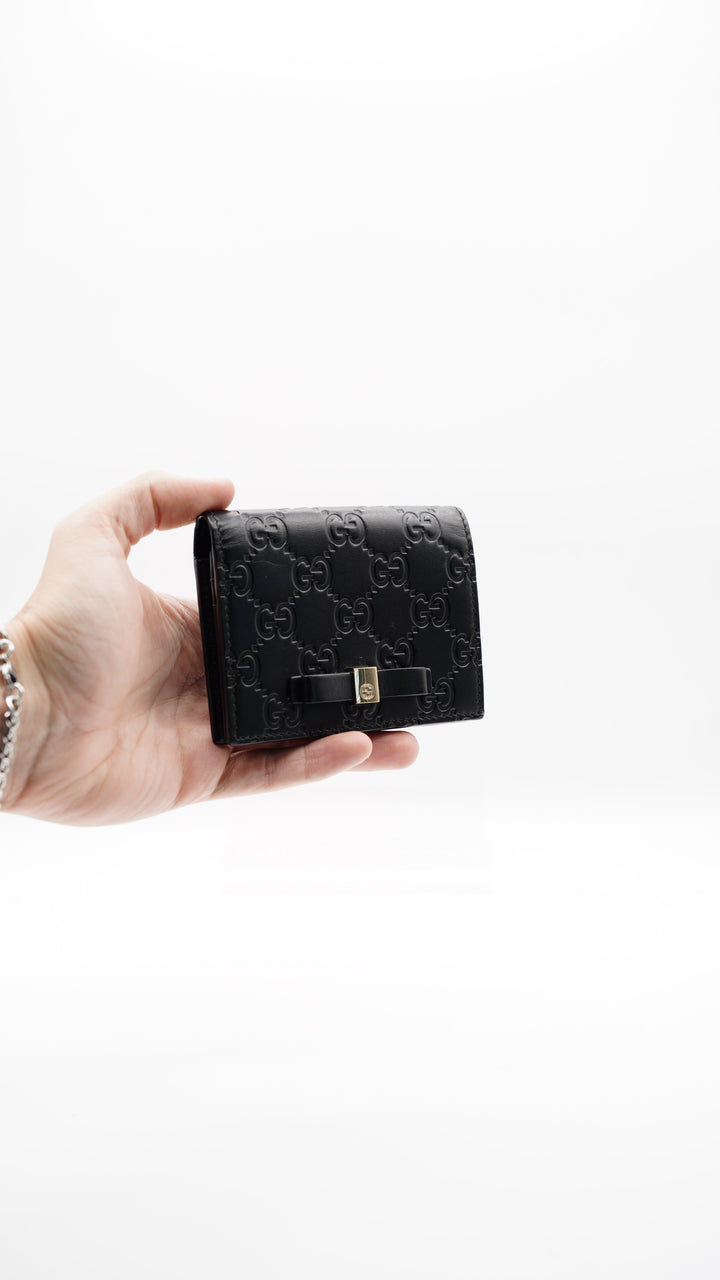 Gucci GG Shadow Monogram Compact Trifold Wallet Black MK28