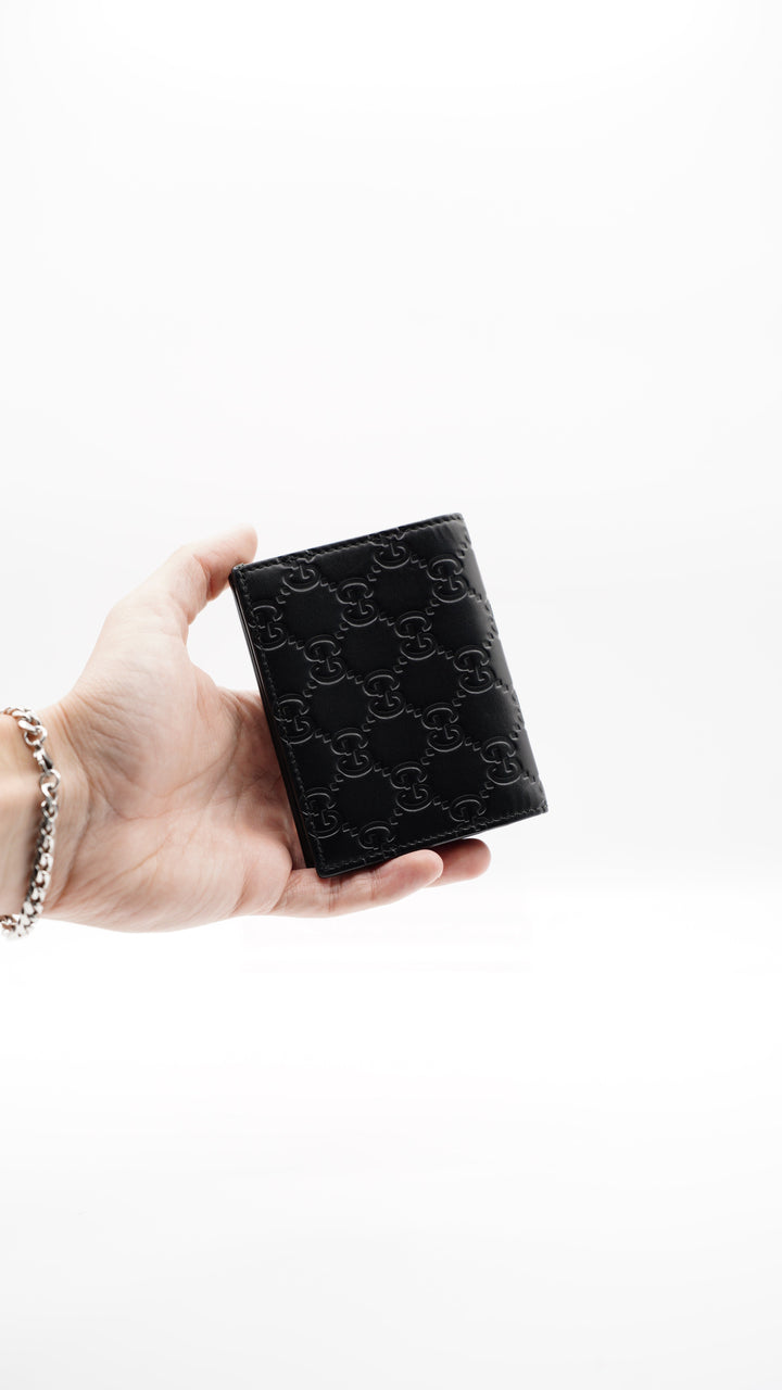 Gucci GG Shadow Monogram Compact Trifold Wallet Black MK28