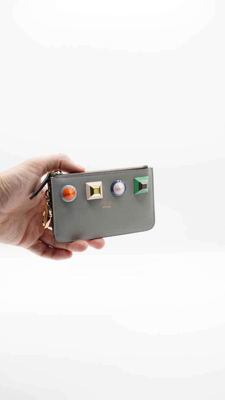 Fendi 'SHAPES' Leather Coin Cle Wallet Grey MK24