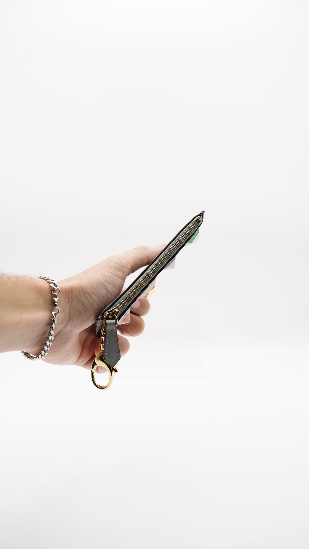 Fendi 'SHAPES' Leather Coin Cle Wallet Grey MK24