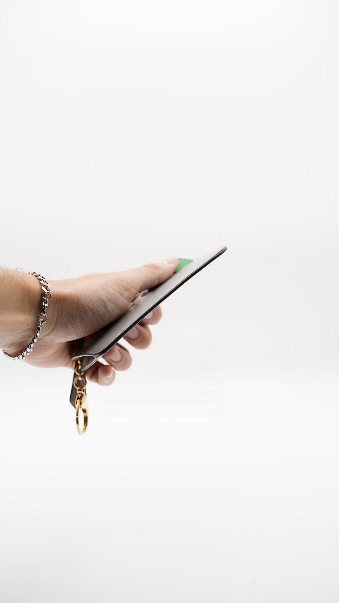 Fendi 'SHAPES' Leather Coin Cle Wallet Grey MK24