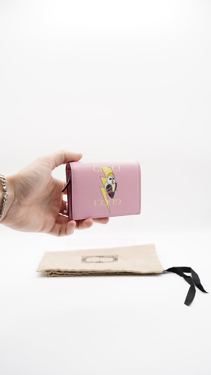 Gucci Leather Compact Single Snap Wallet Pink MK2