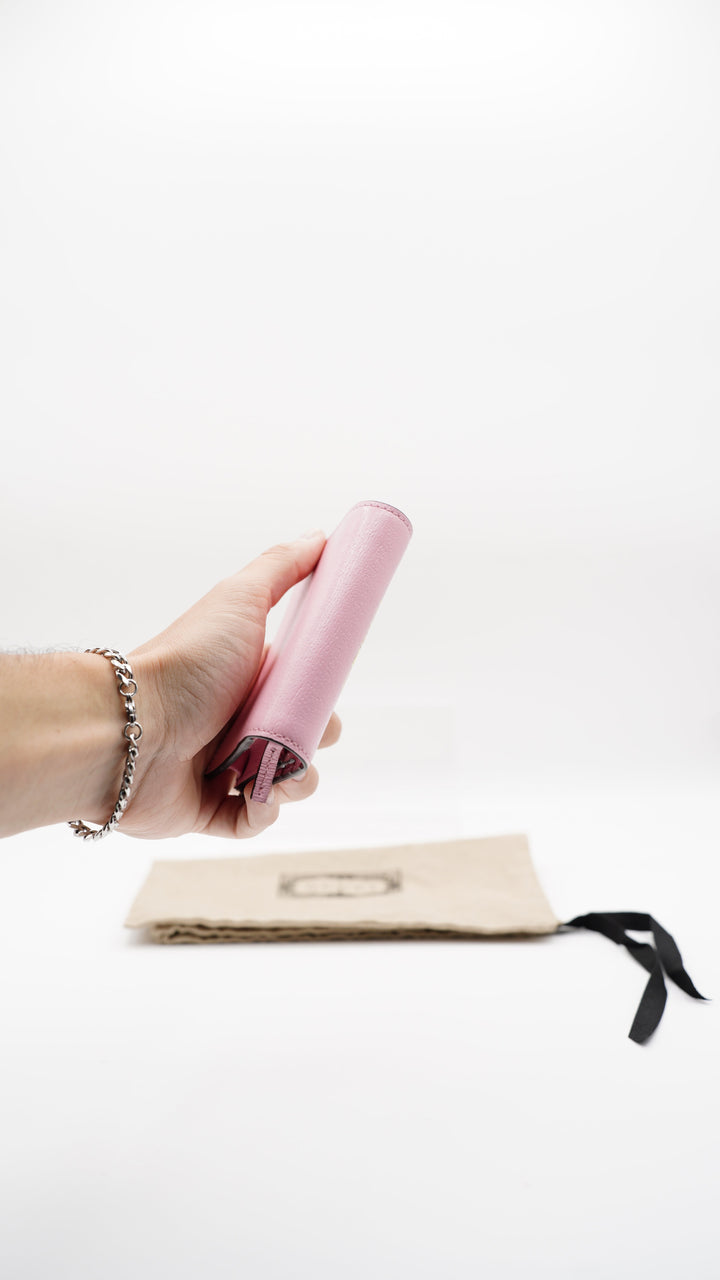 Gucci Leather Compact Single Snap Wallet Pink MK2