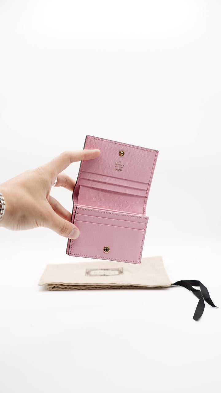 Gucci Leather Compact Single Snap Wallet Pink MK2