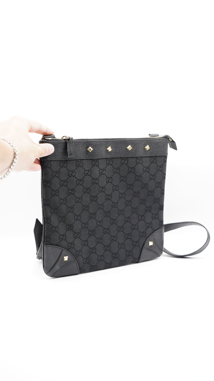 Gucci GG Canvas Studded Black Crossbody Bag #113