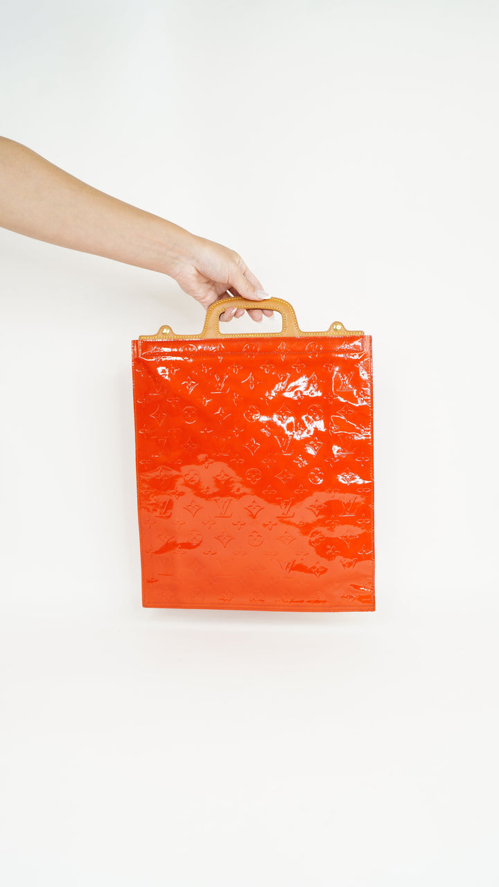 Louis Vuitton Monogram Vernis Sac Plat Tote Bag Red MK36