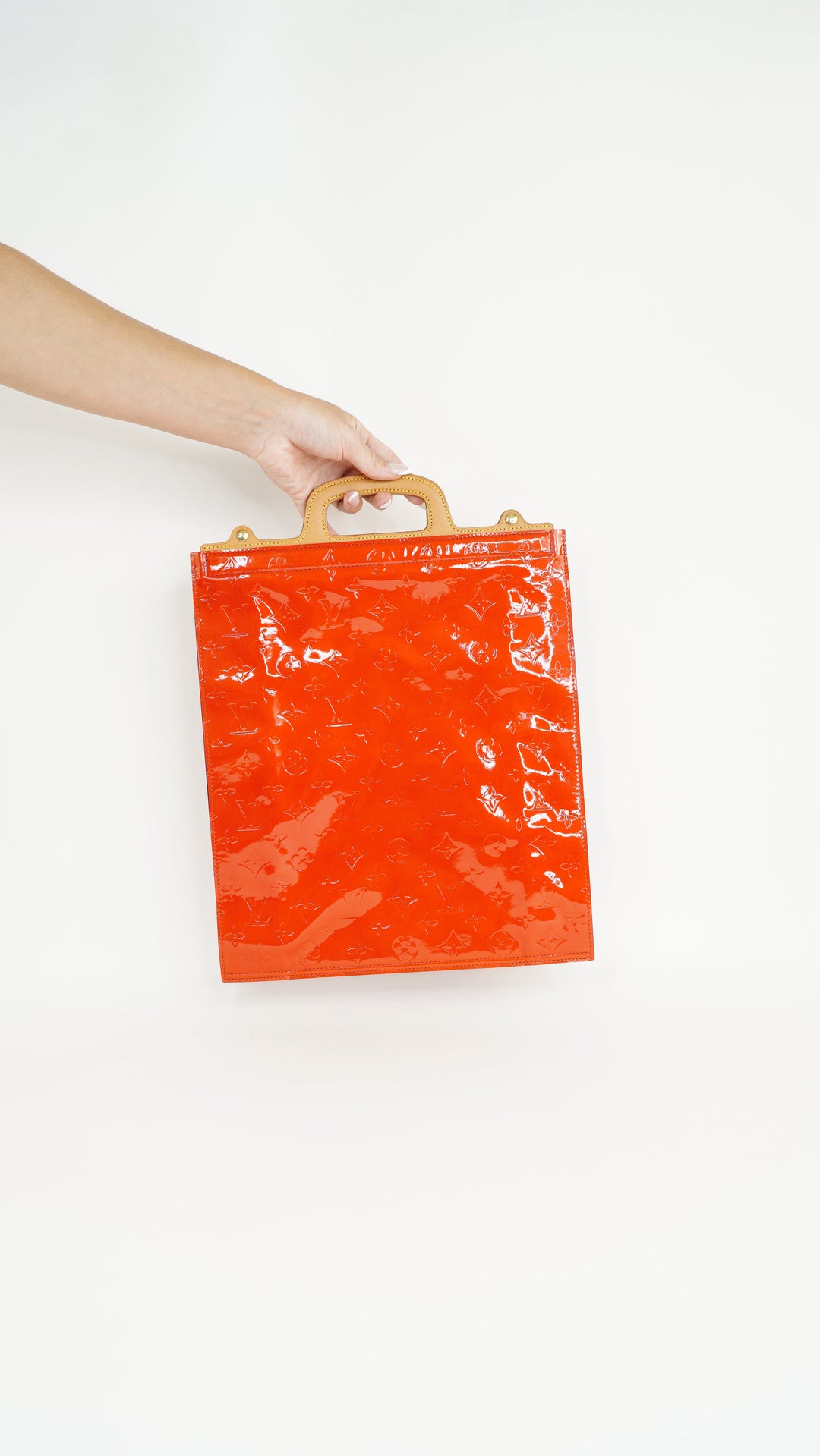 Louis Vuitton Monogram Vernis Sac Plat Tote Bag Red MK36