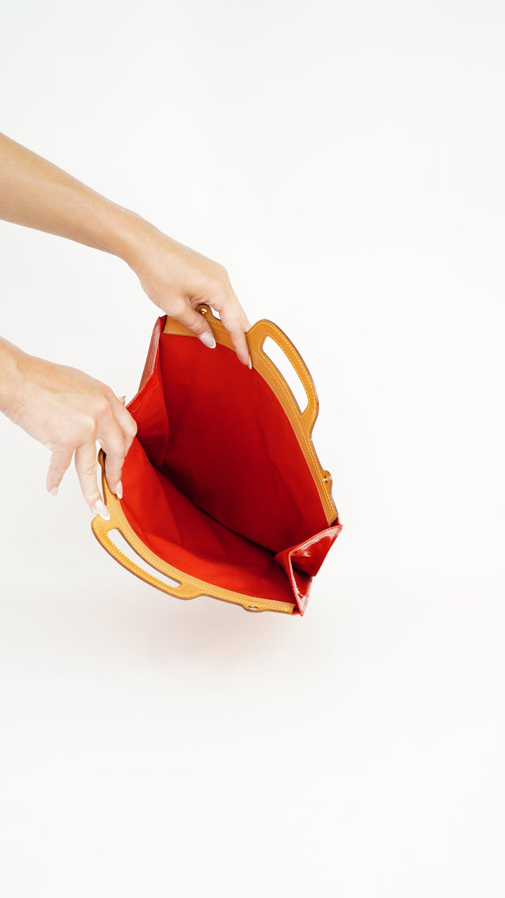 Louis Vuitton Monogram Vernis Sac Plat Tote Bag Red MK36