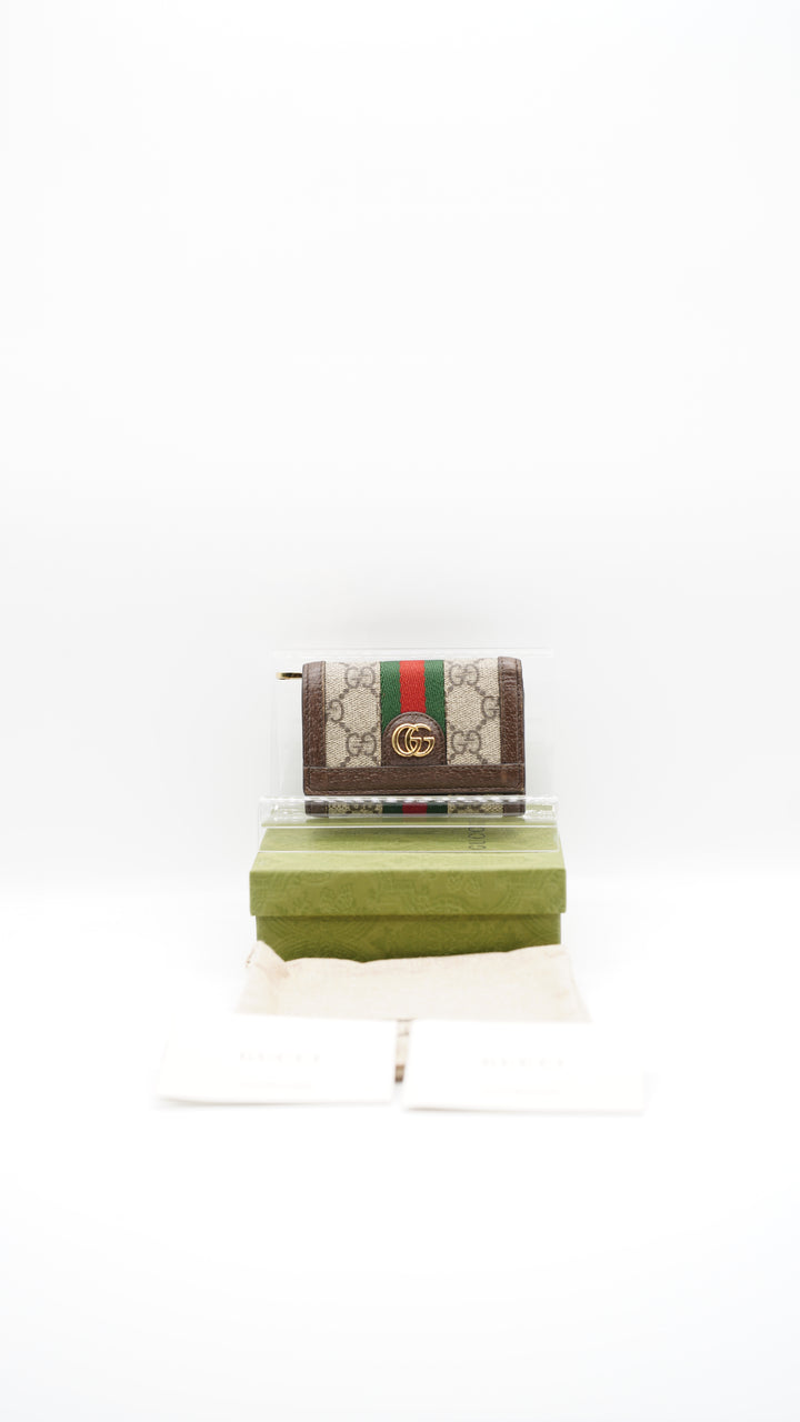 Gucci GG Sherry Web Canvas Compact Trifold Wallet Brown w/Full Inclusion #139