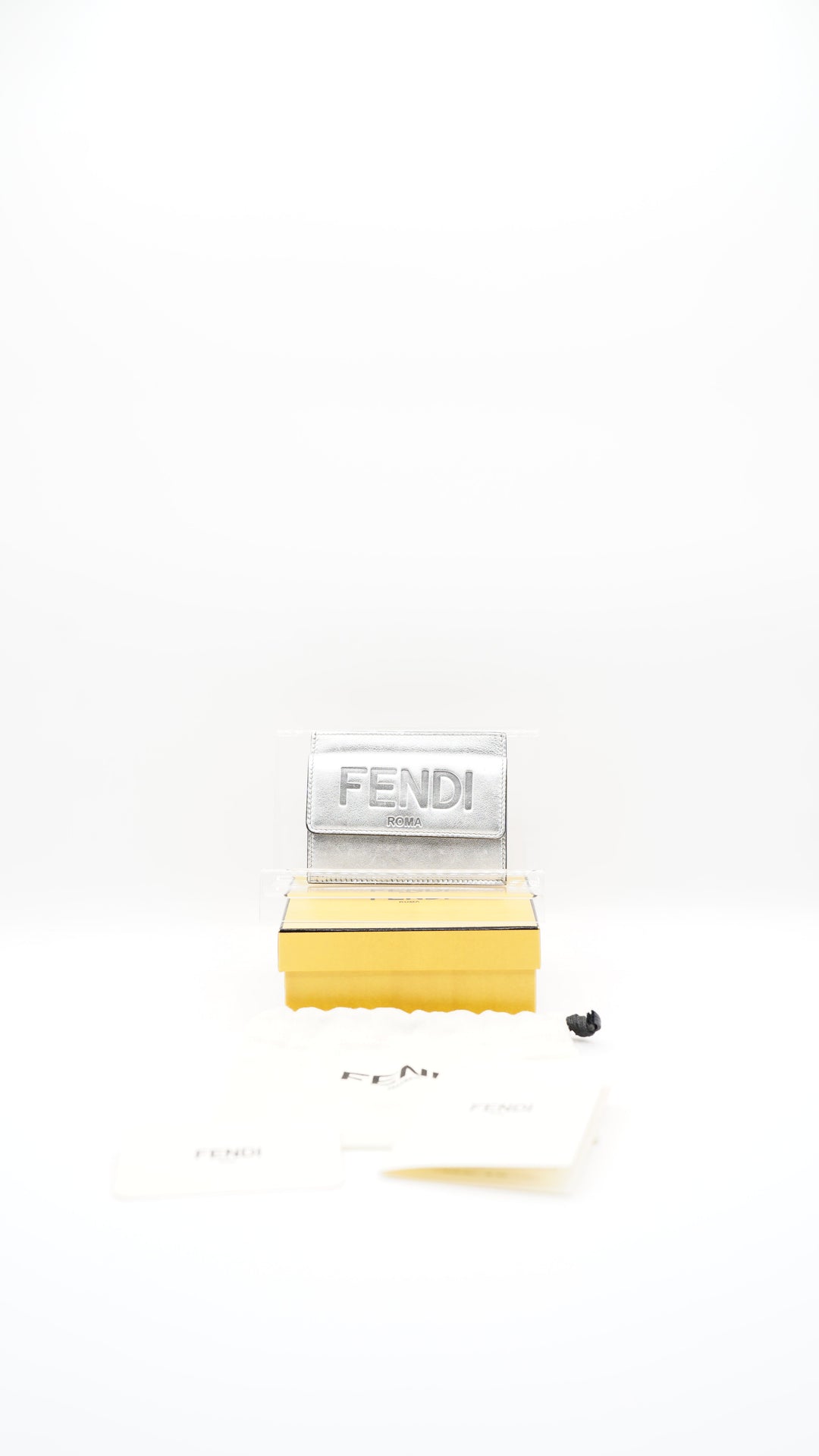 Fendi Silver Leather Logo Card Case SS23