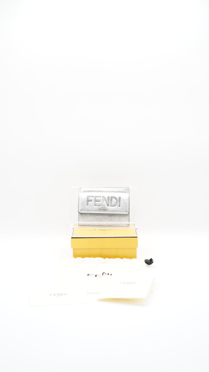 Fendi Silver Leather Logo Card Case SS23