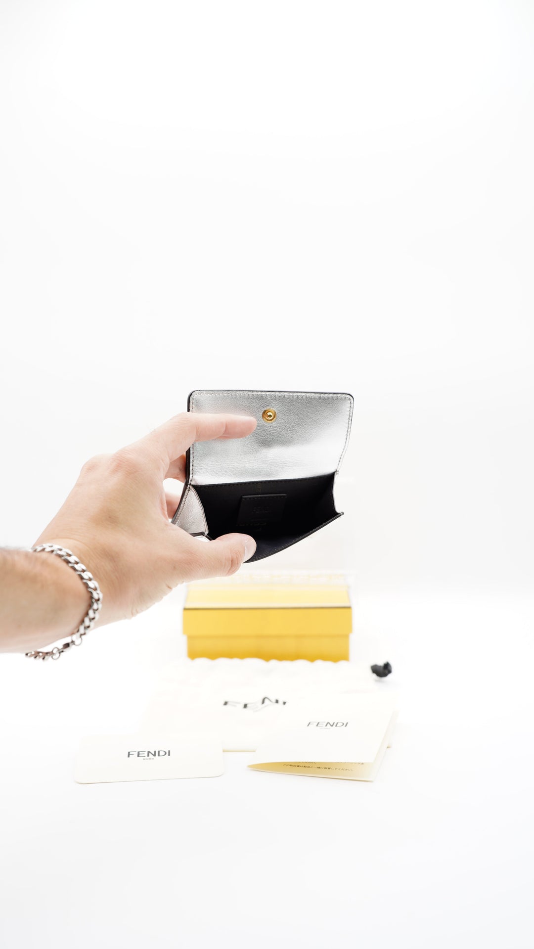 Fendi Silver Leather Logo Card Case SS23