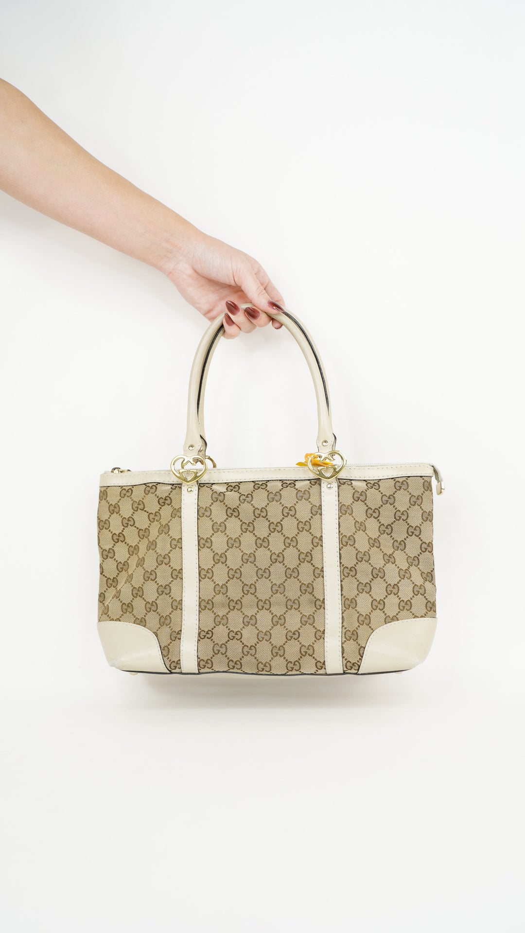 Gucci Heart GG Canvas Tote Bag Beige x Brown #245