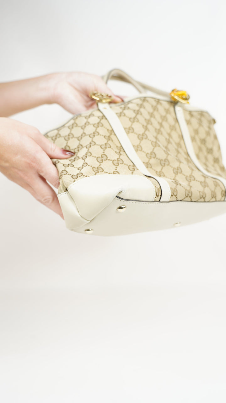 Gucci Heart GG Canvas Tote Bag Beige x Brown #245