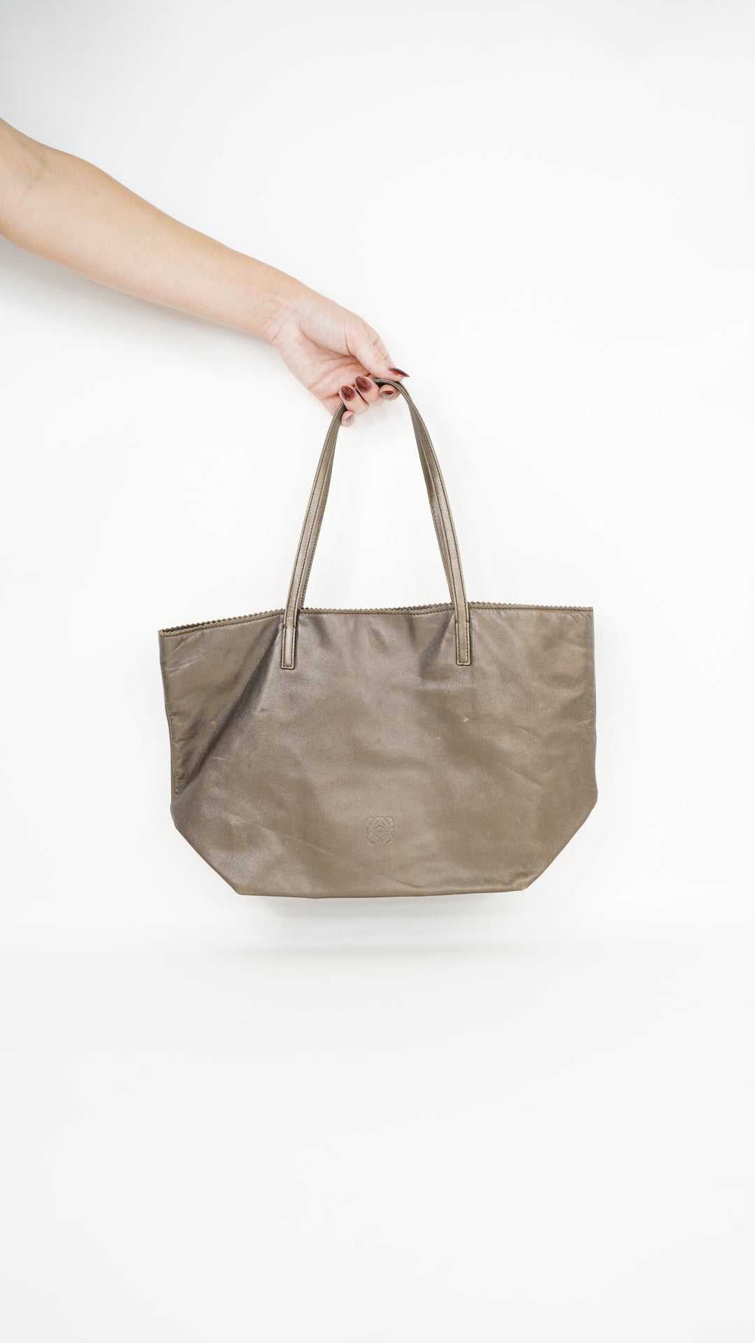 Loewe Leather Anagram Tote Bag Satin Brown #303