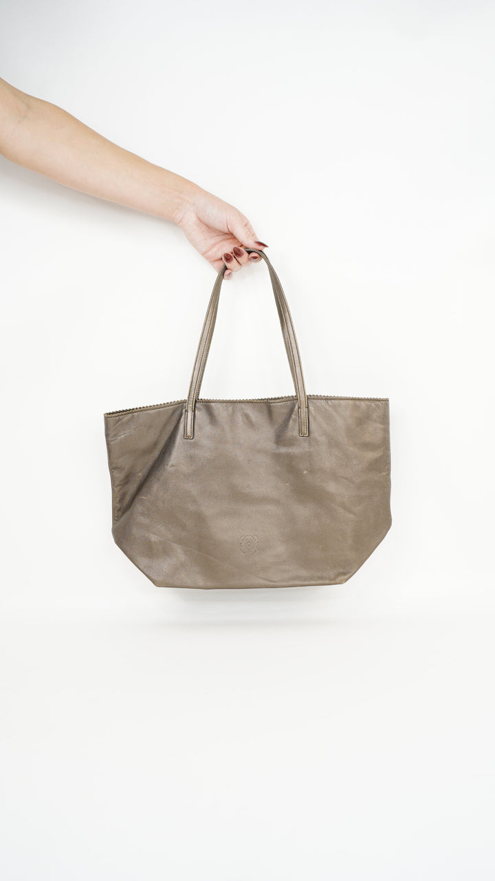 Loewe Leather Anagram Tote Bag Satin Brown #303