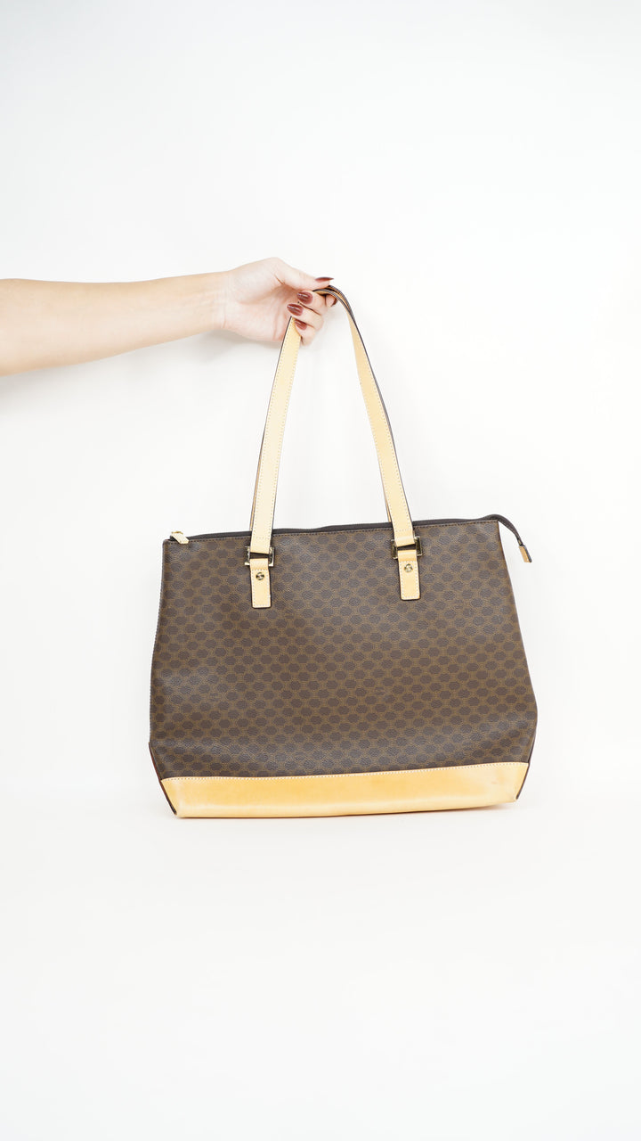 Celine Macadam Leather Shoulder Bag Brown #369