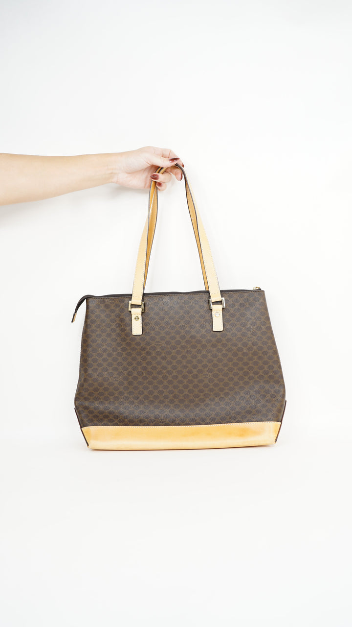 Celine Macadam Leather Shoulder Bag Brown #369