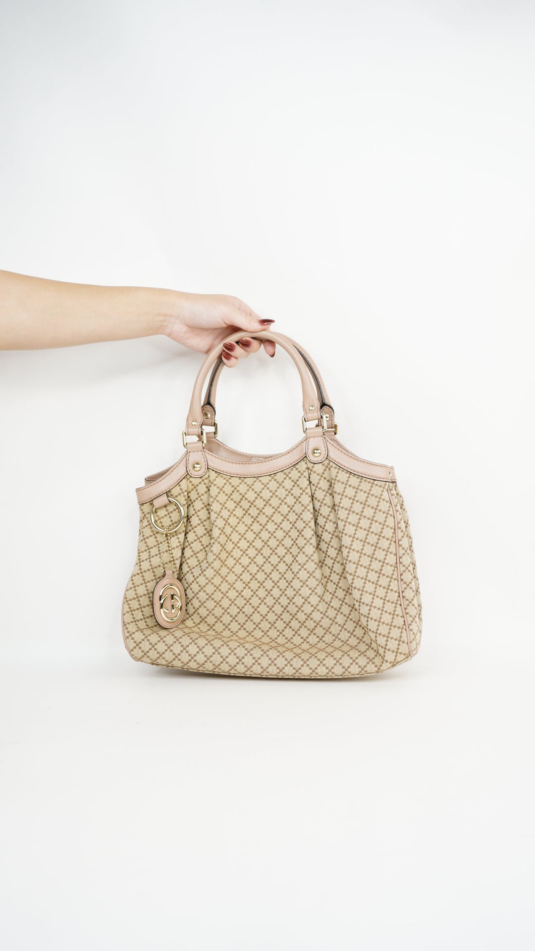 Gucci Diamante Handbag Beige x Pink w/GG Charm #345