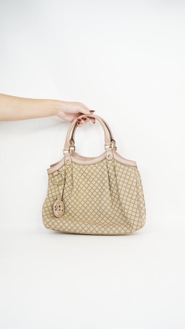 Gucci Diamante Handbag Beige x Pink w/GG Charm #345