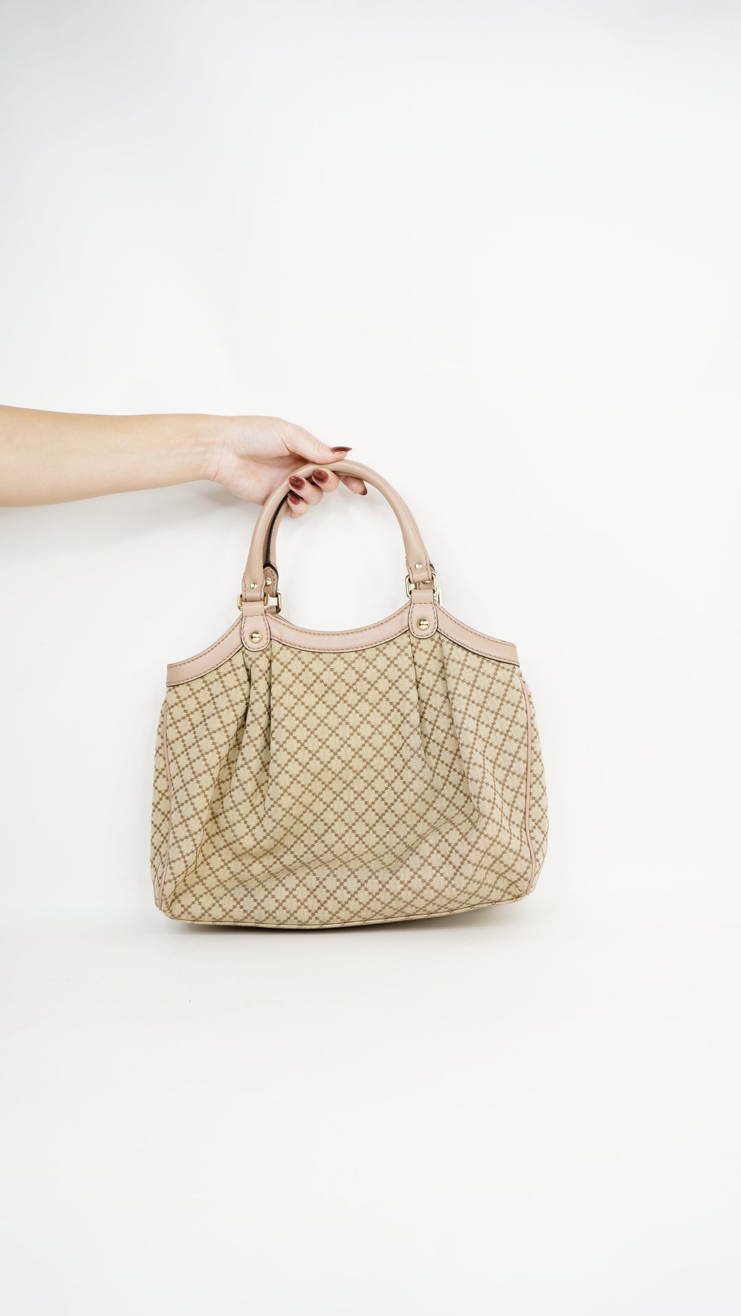 Gucci Diamante Handbag Beige x Pink w/GG Charm #345