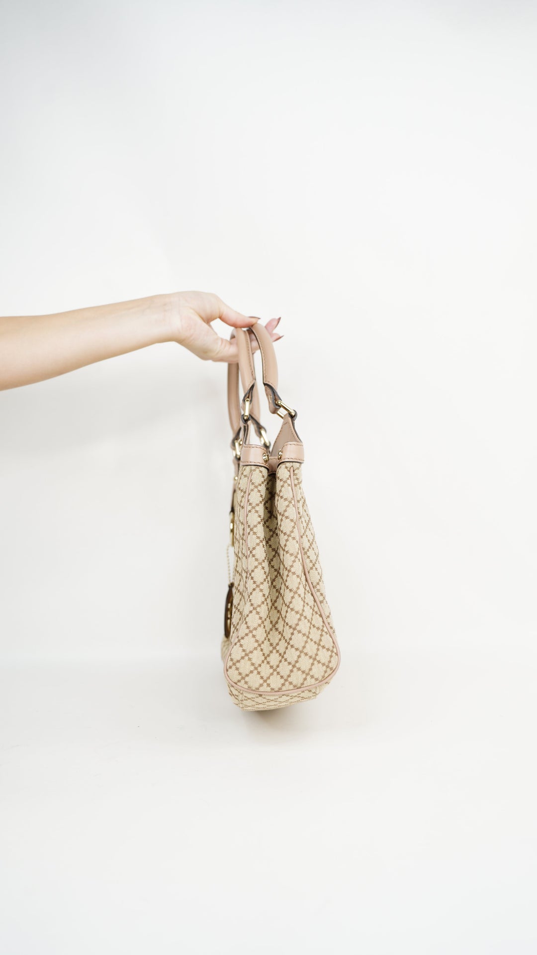 Gucci Diamante Handbag Beige x Pink w/GG Charm #345