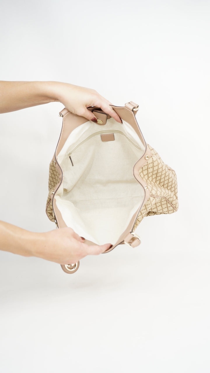 Gucci Diamante Handbag Beige x Pink w/GG Charm #345