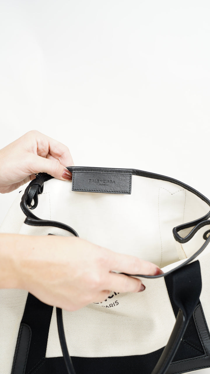 Balenciaga Cabas Tote Bag Ivory x Black #379