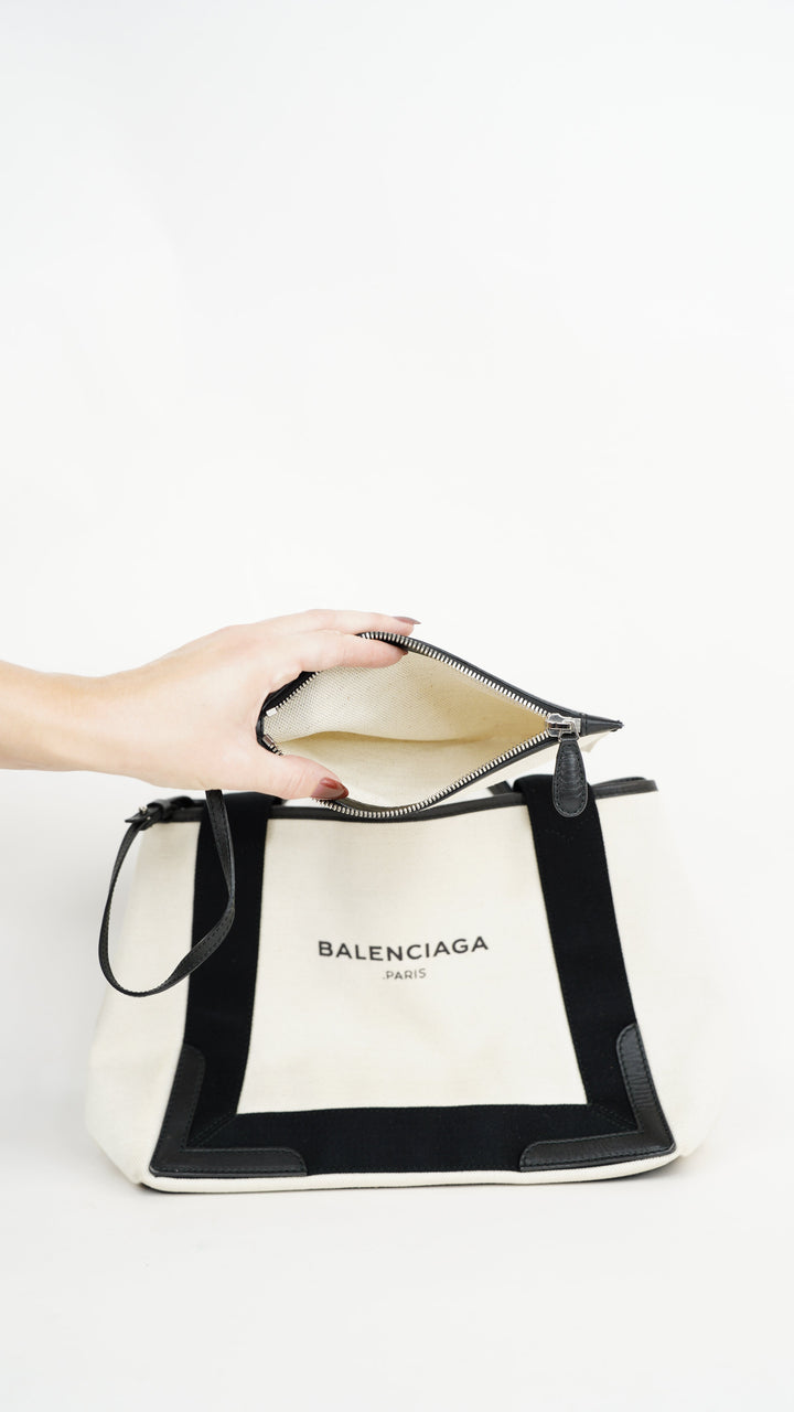 Balenciaga Cabas Tote Bag Ivory x Black #379