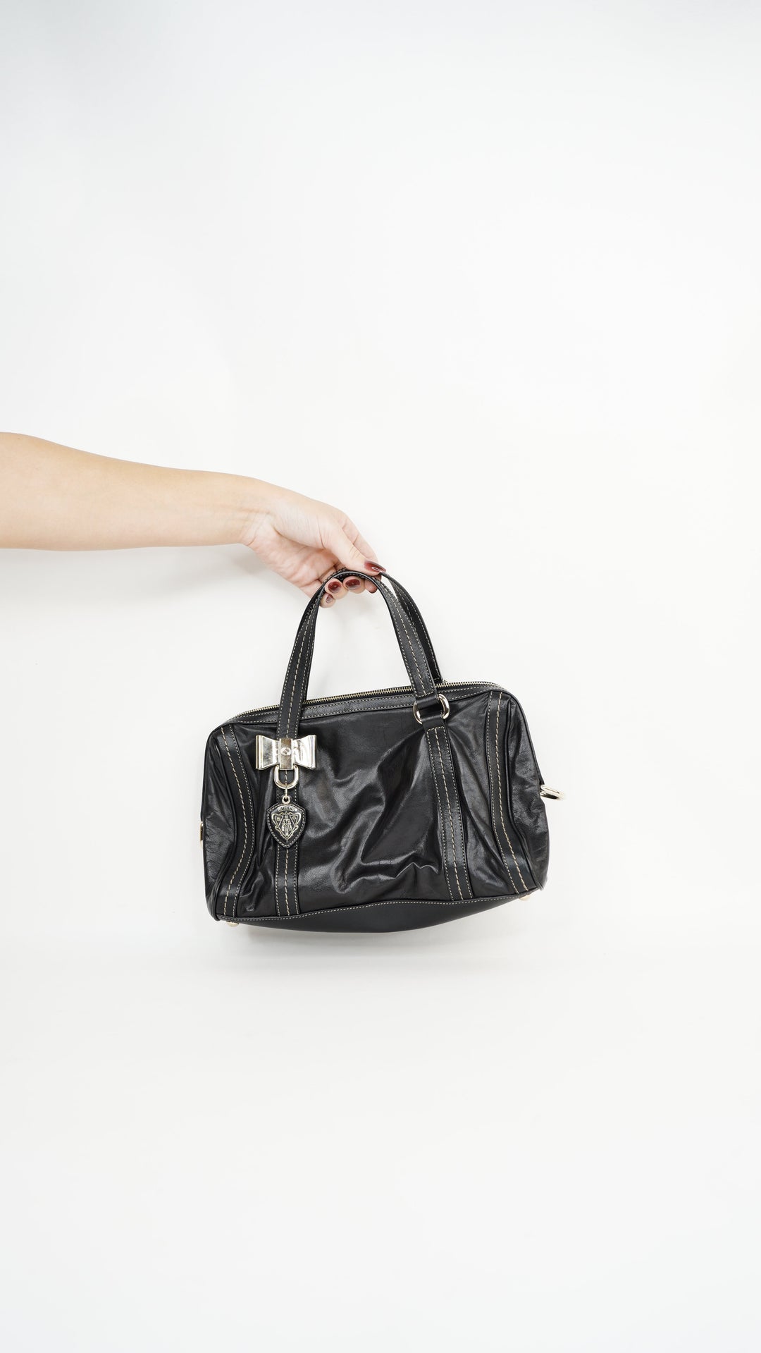 Gucci Leather Vintage Bow-Tie Boston Bag Brown #367