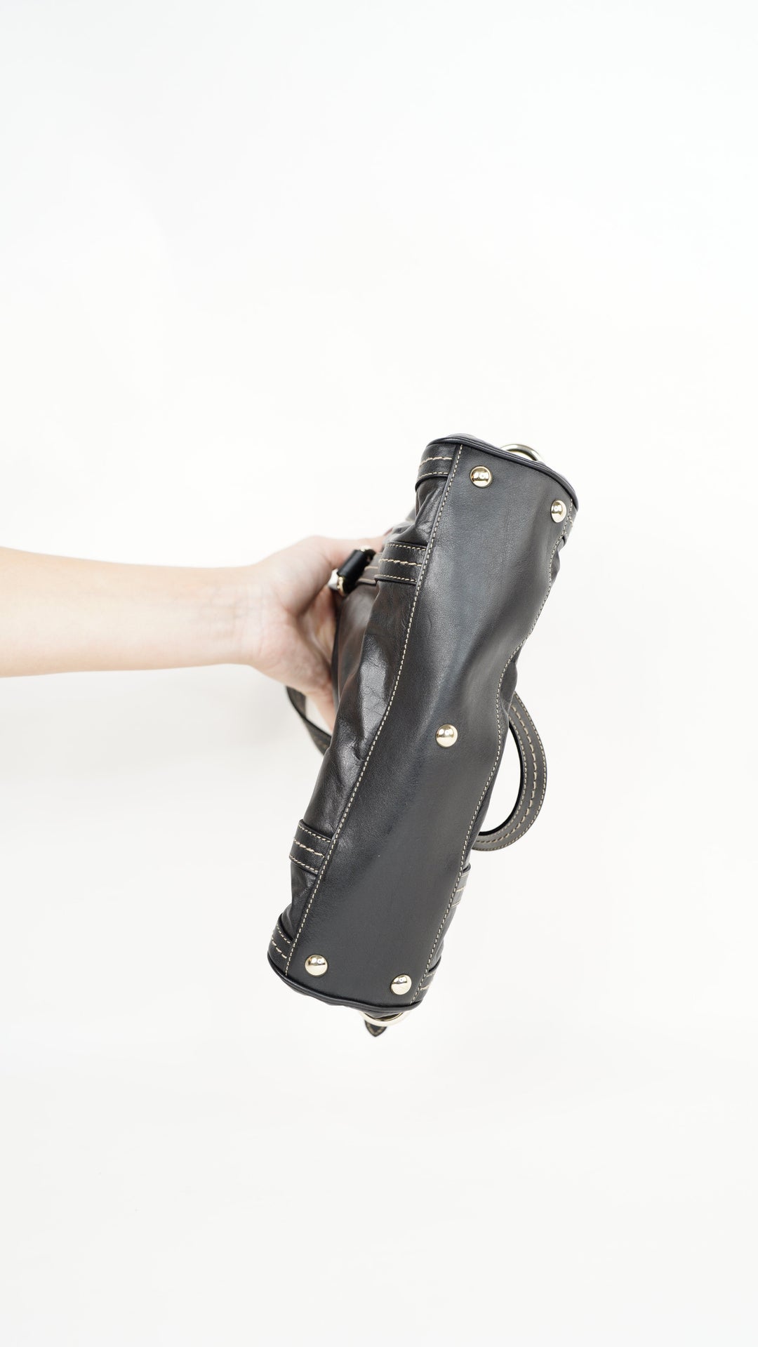 Gucci Leather Vintage Bow-Tie Boston Bag Brown #367