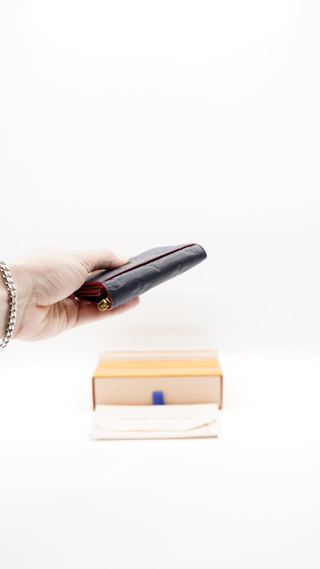 Louis Vuitton Monogram Empreinte Compact Portefeuille Zoé Trifold Wallet Navy Blue x Red #359