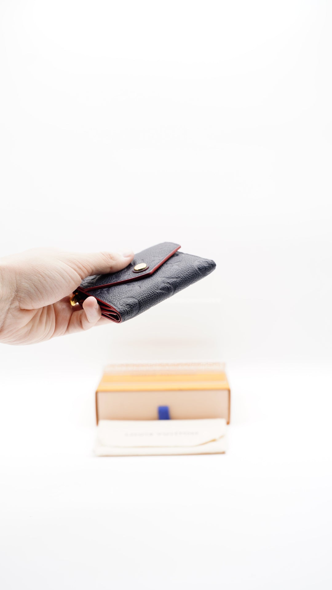 Louis Vuitton Monogram Empreinte Compact Portefeuille Zoé Trifold Wallet Navy Blue x Red #359