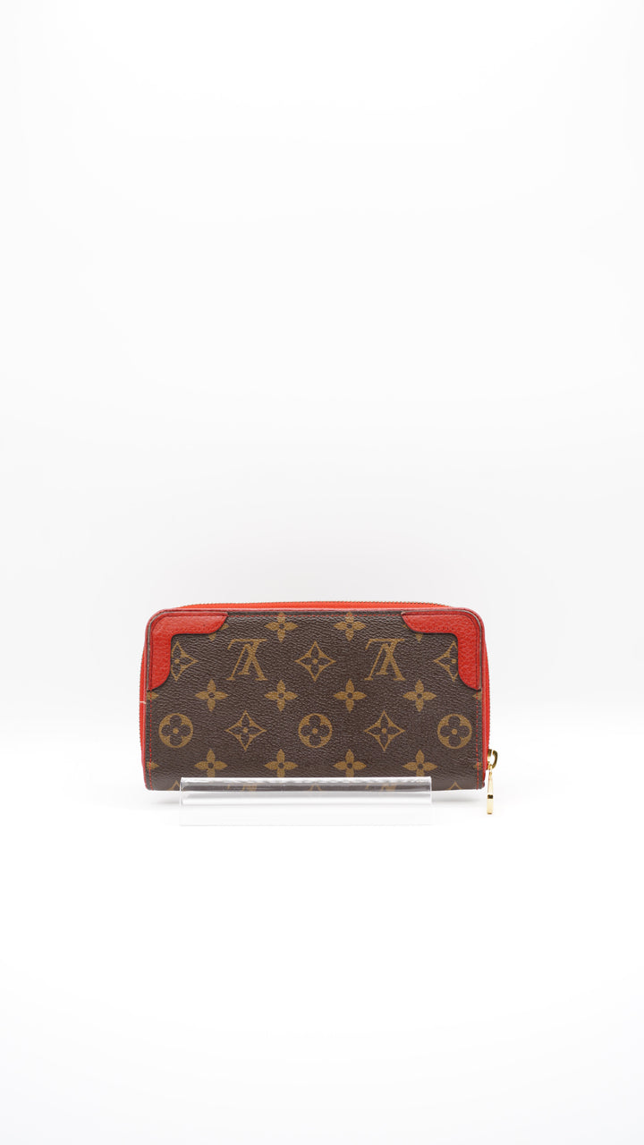 Louis Vuitton Monogram Retiro Long Zippy Wallet Brown x Red #251