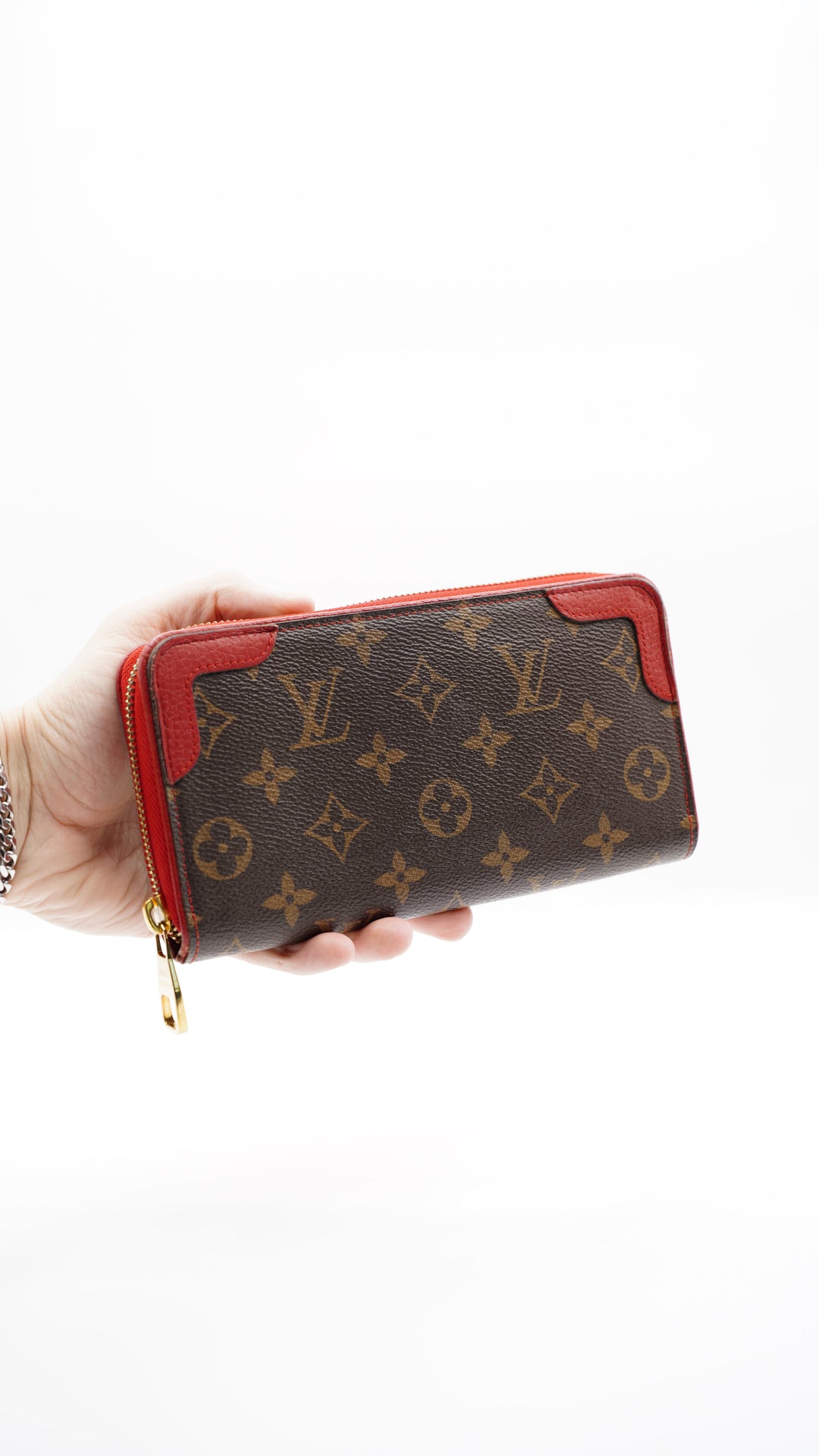 Louis Vuitton Monogram Retiro Long Zippy Wallet Brown x Red #251