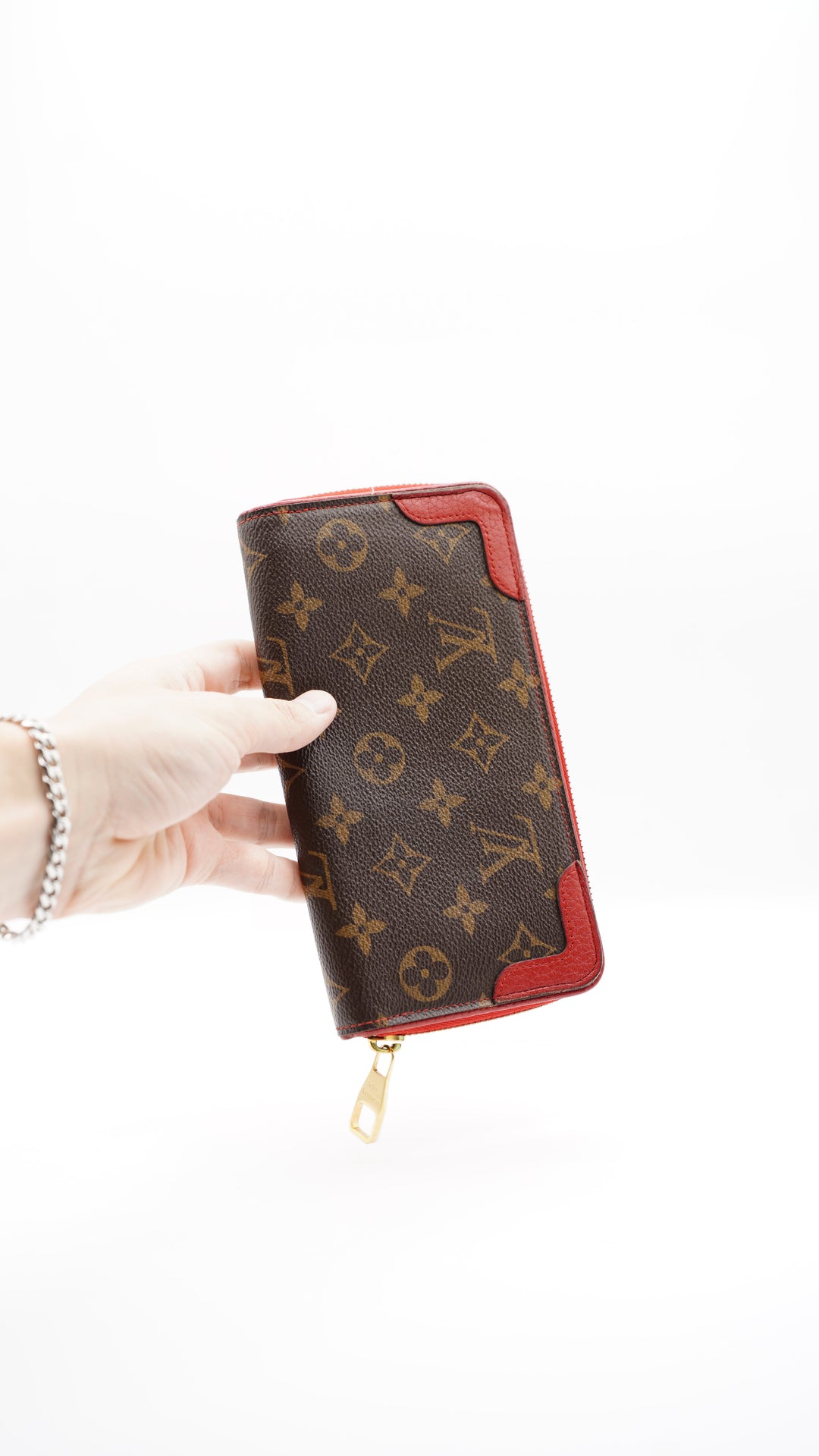 Louis Vuitton Monogram Retiro Long Zippy Wallet Brown x Red #251
