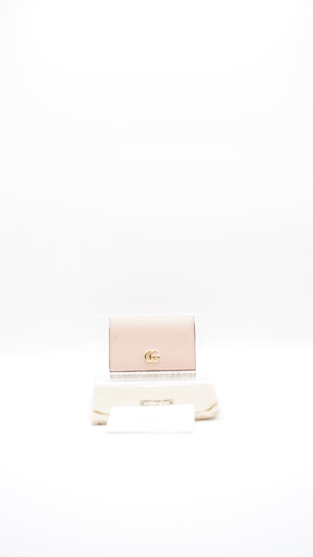 Gucci GG Marmont Single Snap Card Case Wallet Beige x Pink #237