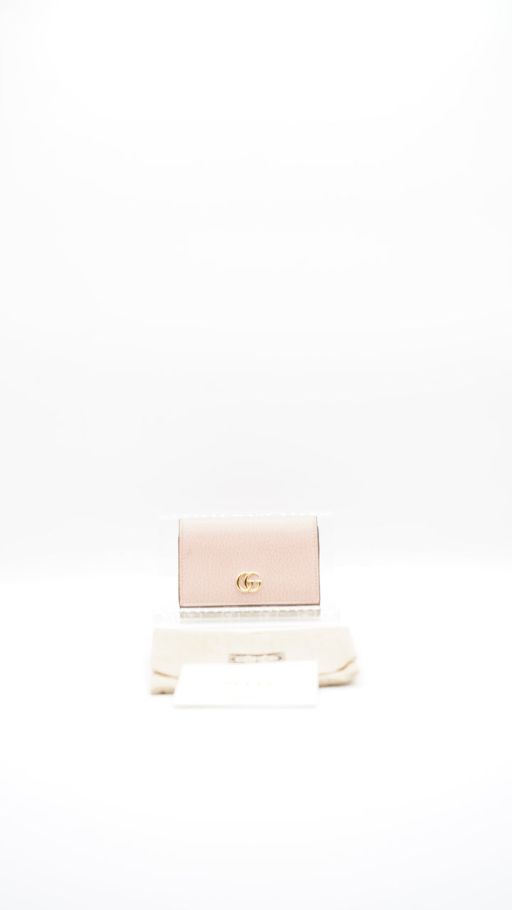 Gucci GG Marmont Single Snap Card Case Wallet Beige x Pink #237