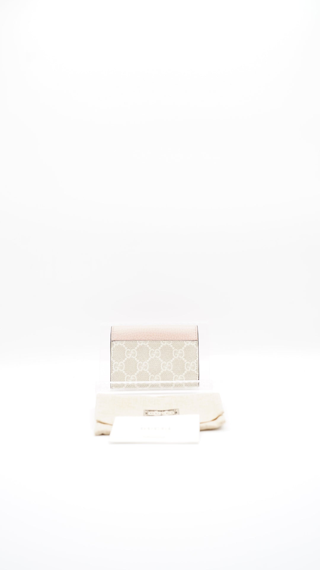 Gucci GG Marmont Single Snap Card Case Wallet Beige x Pink #237