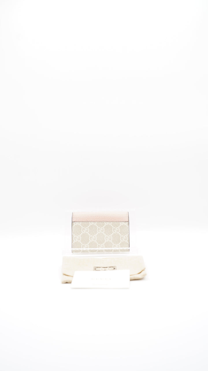Gucci GG Marmont Single Snap Card Case Wallet Beige x Pink #237