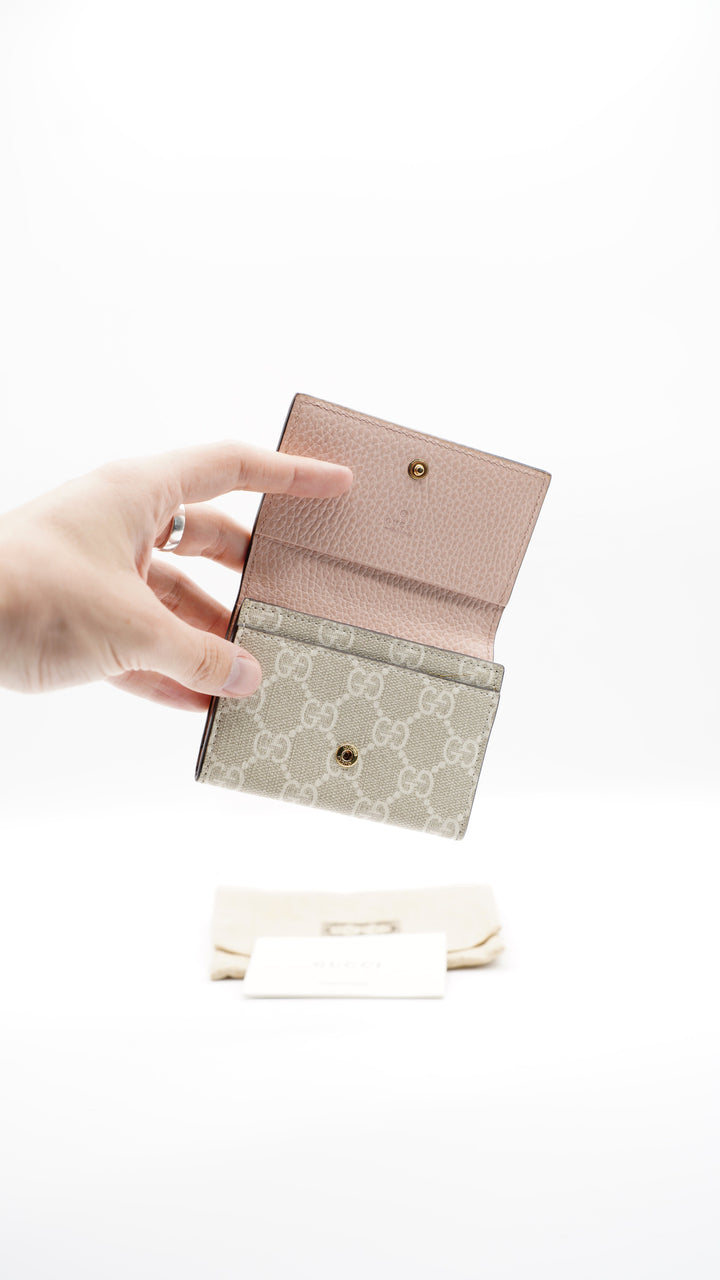 Gucci GG Marmont Single Snap Card Case Wallet Beige x Pink #237