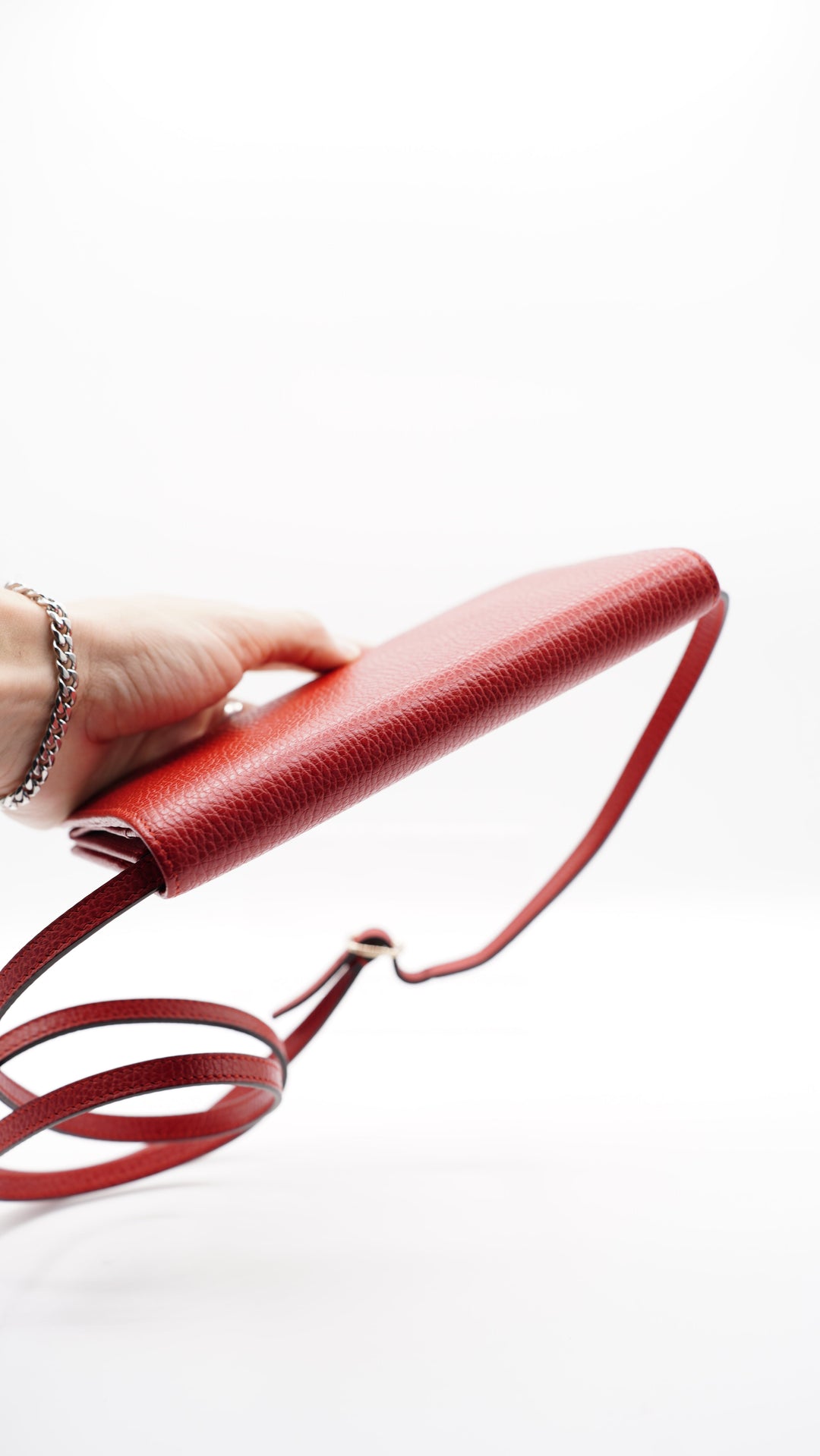 Gucci Leather Swing Shoulder Wallet on Strap Red #381