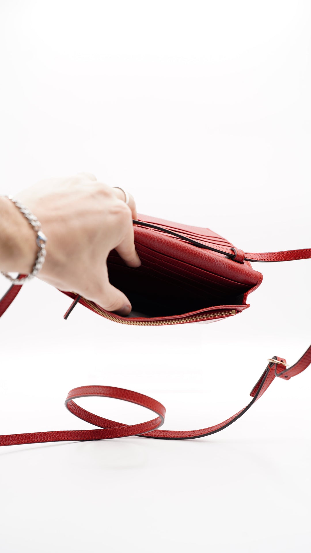 Gucci Leather Swing Shoulder Wallet on Strap Red #381