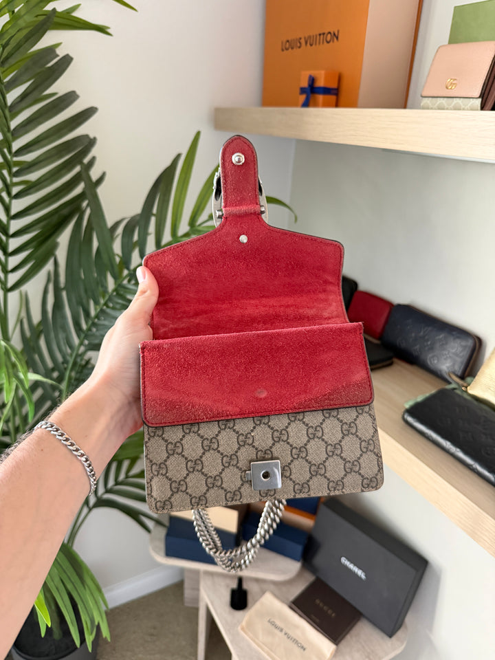 Gucci GG Supreme Dionysus PVC Leather x Suede Chain Shoulder Bag Beige QAS5