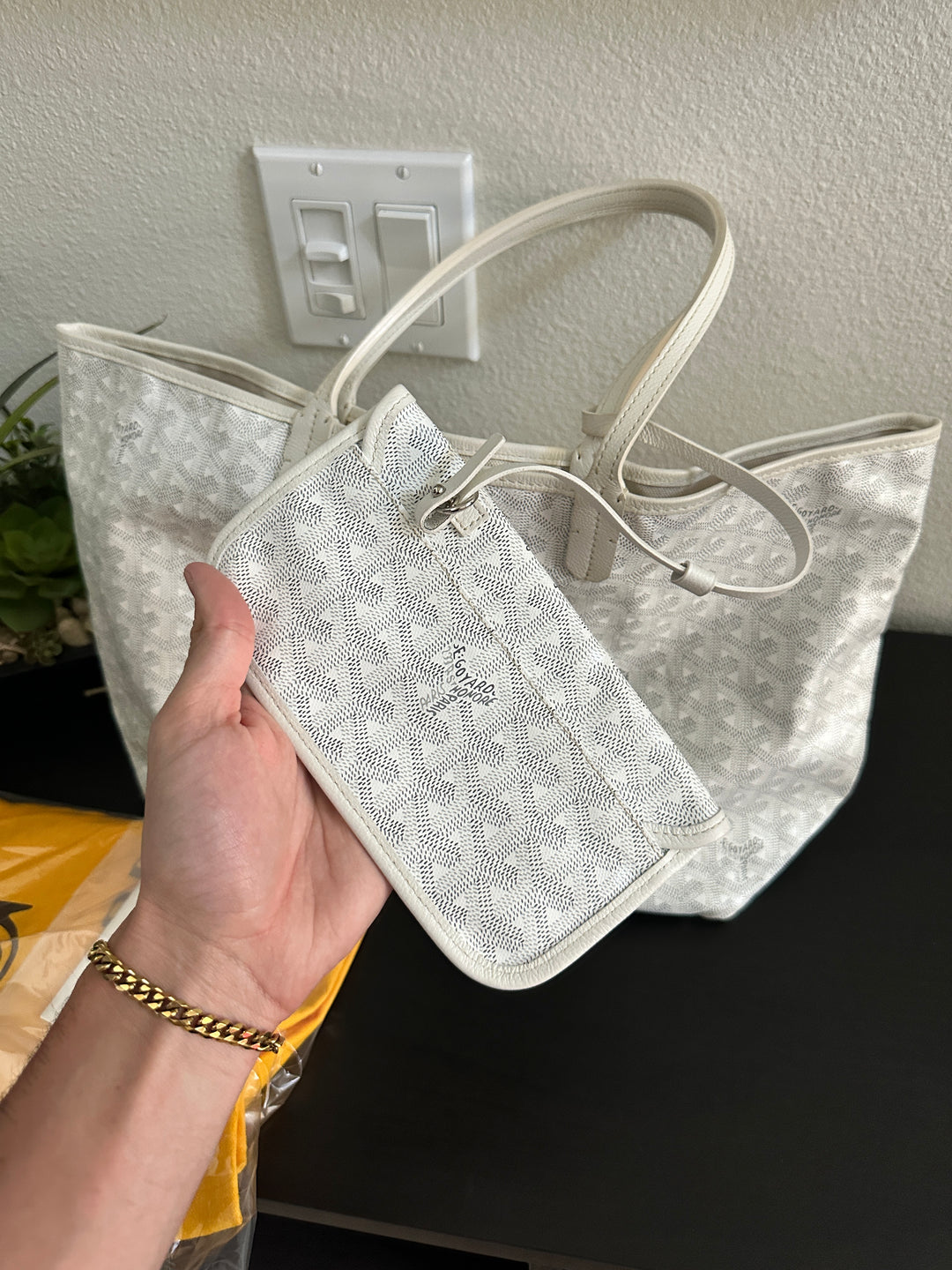 Goyard Saint Louis PM Tote Bag White w/Wallet YU13
