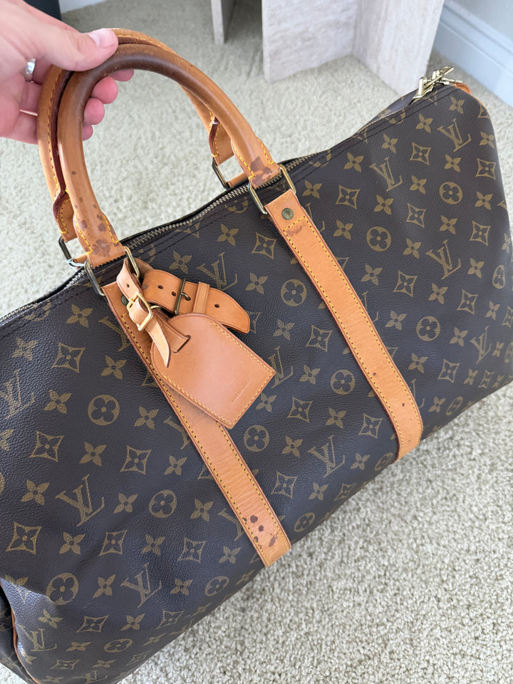Louis Vuitton Monogram Keepall 55 Travel Boston Bag w/Lock & Key QAS15